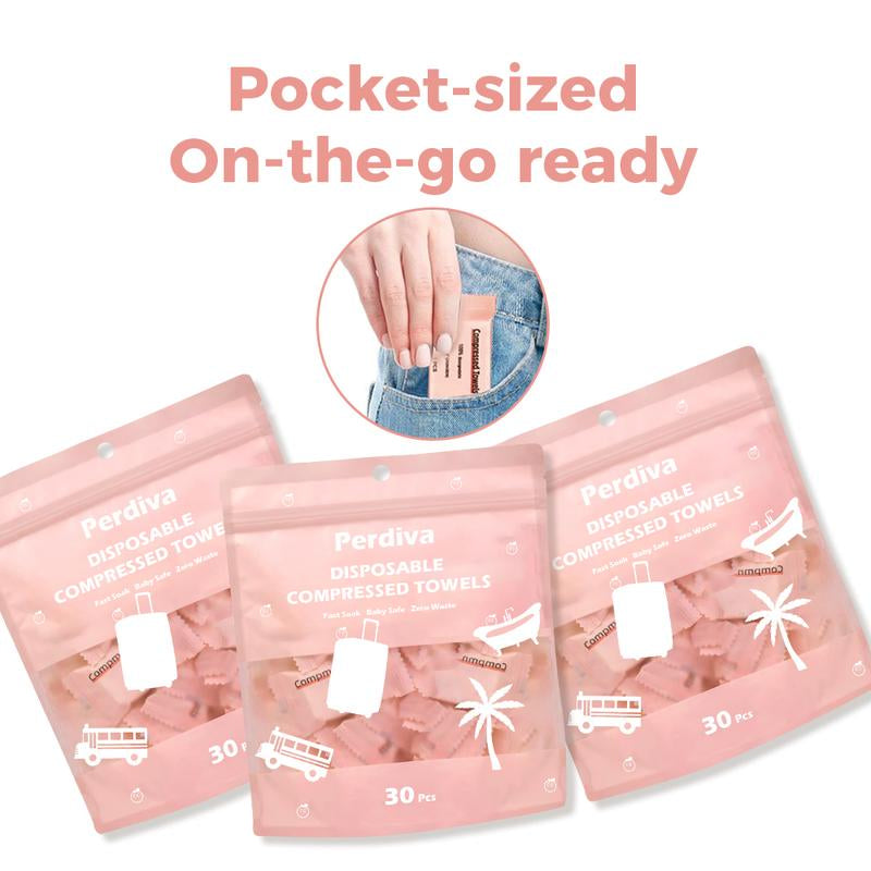 Disposable Compressed Towel Tablets, 30Pcs, Portable Compact Face Towels for Outdoor Trips, Perfect for Camping, Hiking, Travel, Picnics, Gym Workouts, and On-The-Go Hand/Face Cleansing
