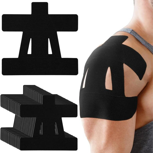 Ultimate Shoulder Support: 10 Pre-Cut Kinesiology Tapes for Pain Relief - Waterproof, Breathable, and Elastic Athletic Tape for Active Adults (Black)